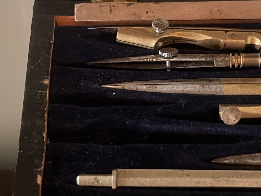 🔴 COMPASSO disegno tecnico OTTONE cerchio scatola legno naturale VINTAGE