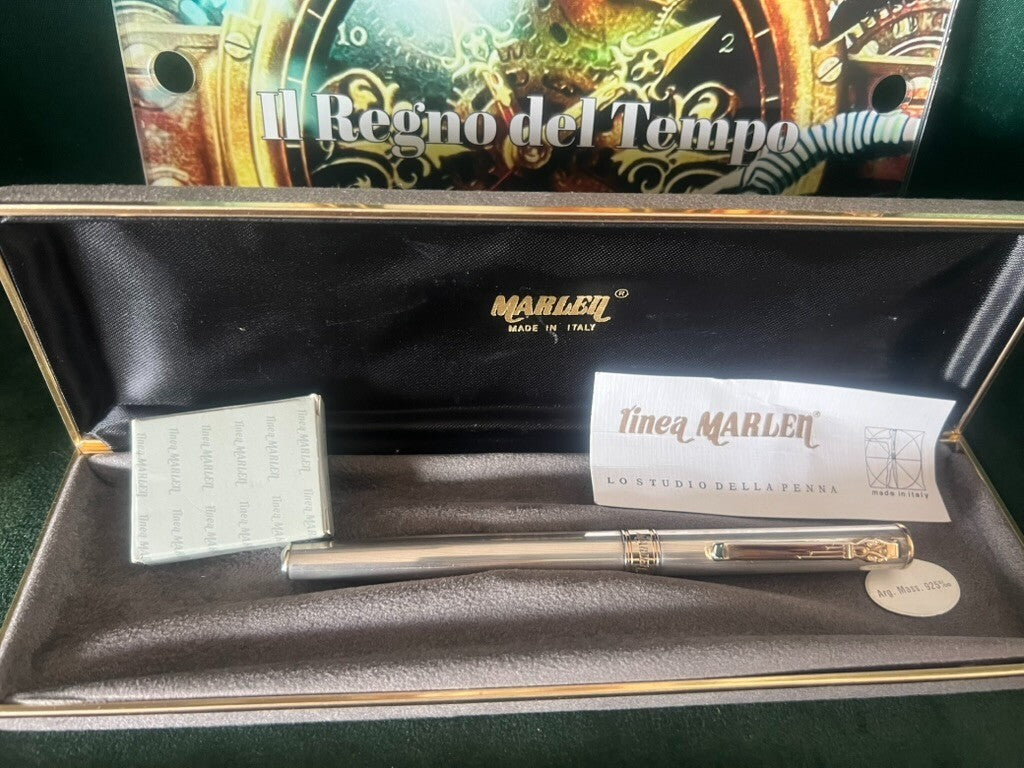 🔴 MARLEN fountain pen SOLID 925 SILVER and gold plated nib 7 