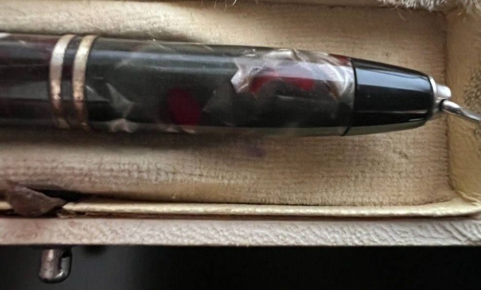 🔴 Vintage marbled celluloid mechanical pencil with hook. 