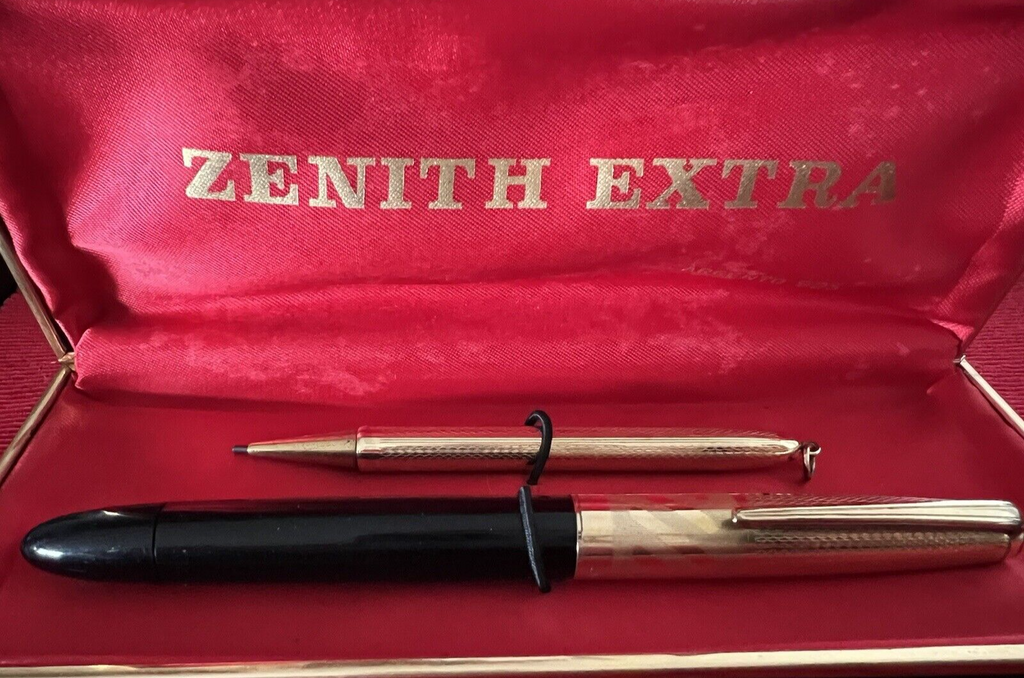🔴 ZENITH penna stilografica Extra pennino ORO e matita meccanica set vintage