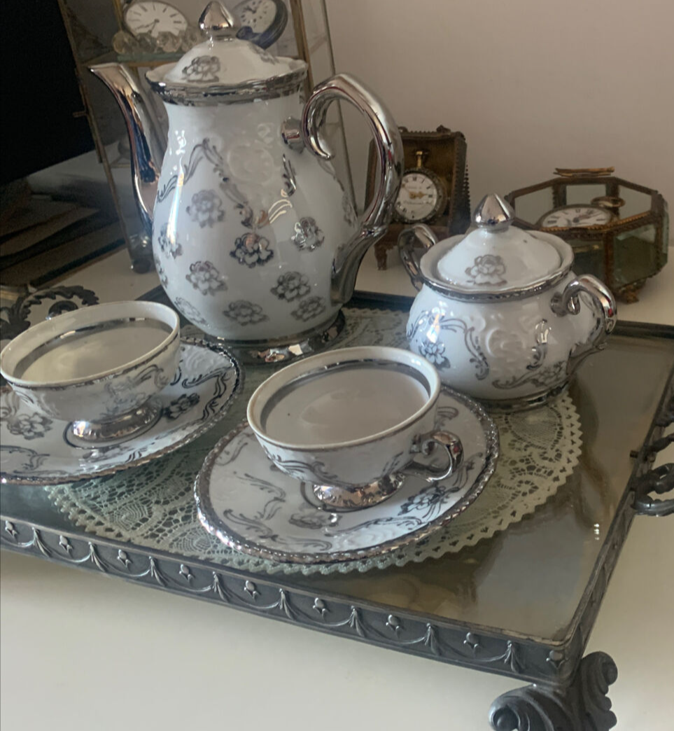 🔴 Vassoio merletto tazzine caffè TET A TET ceramica trasparente FOREIGN vintage