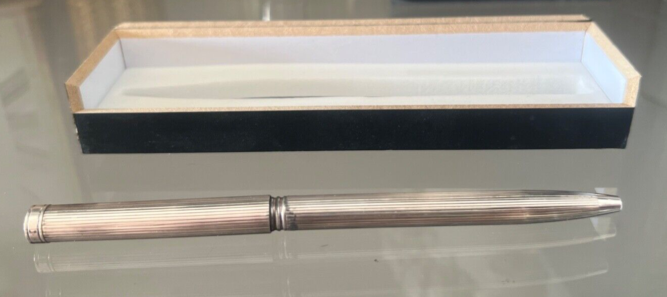 🔴 Penna sfera ARGENTO MASSICCIO righe bassorilievo scrive italiana vintage 9