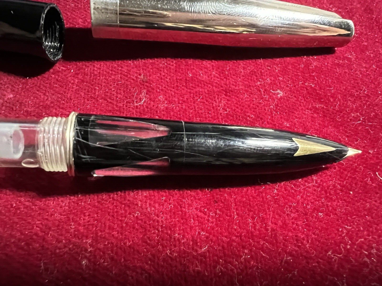 🔴 Penna stilografica PISTONE pennino ORO + penna sfera celluloide antiche 1940