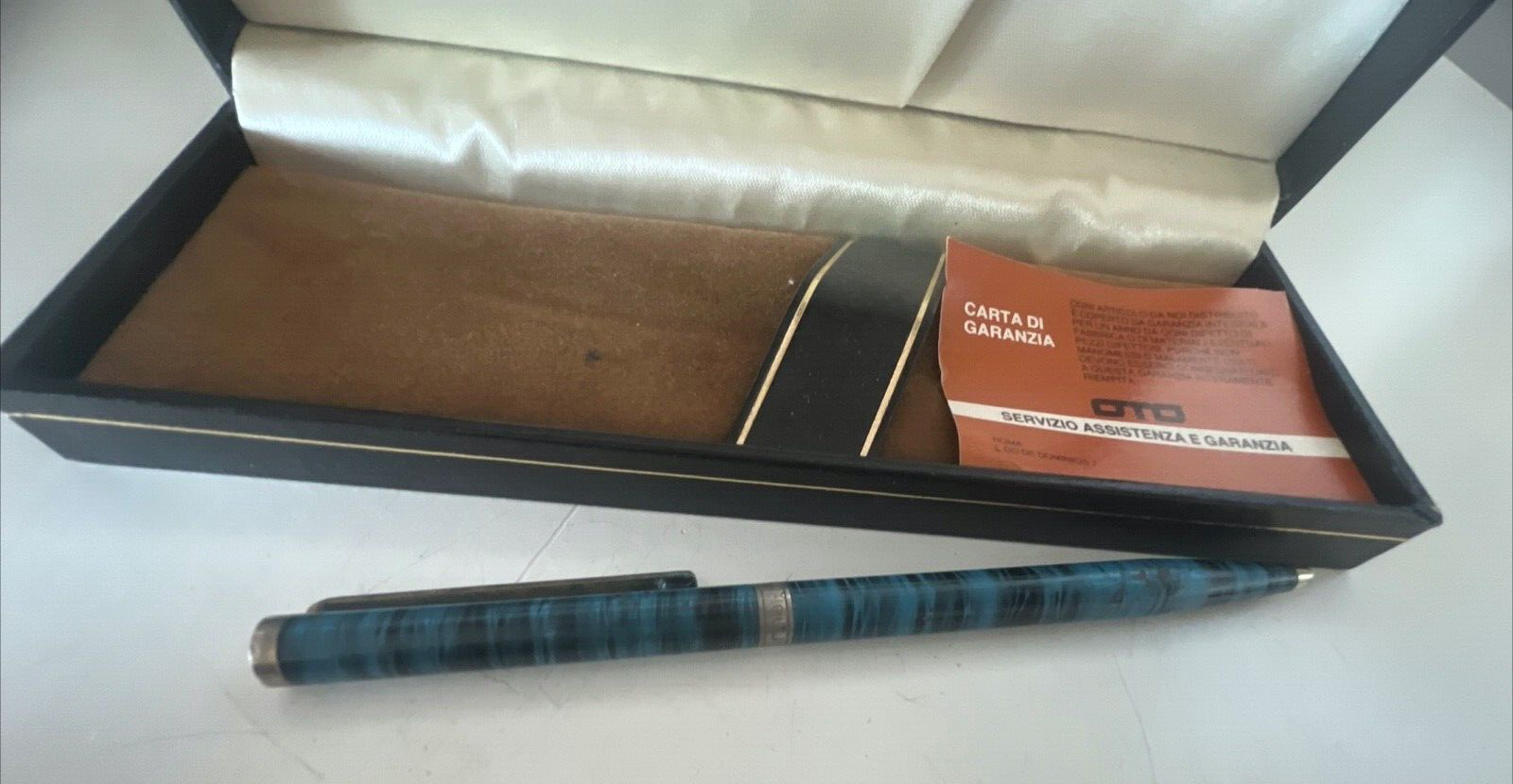 Maxim Pen Sphere Lacquer Stripe Blue Marbled With Pencil Case Vintage