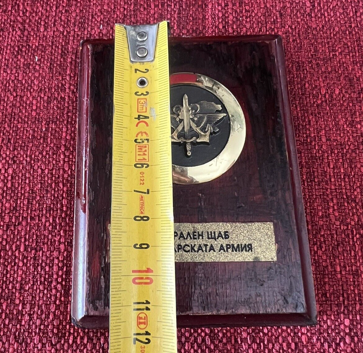 🔴 Crest MARINA RUSSA scudo legno ottone a parete vintage h 11 centimetri