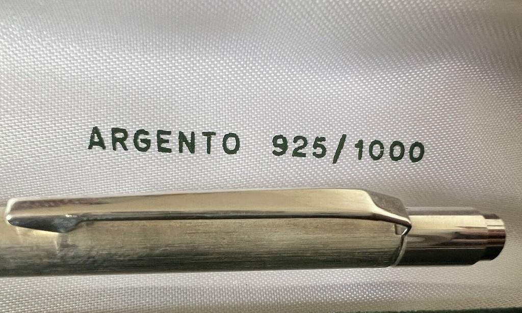 🔴 Penna sfera ARGENTO MASSICCIO 925 righe meccanismo pulsante scatto vintage 8