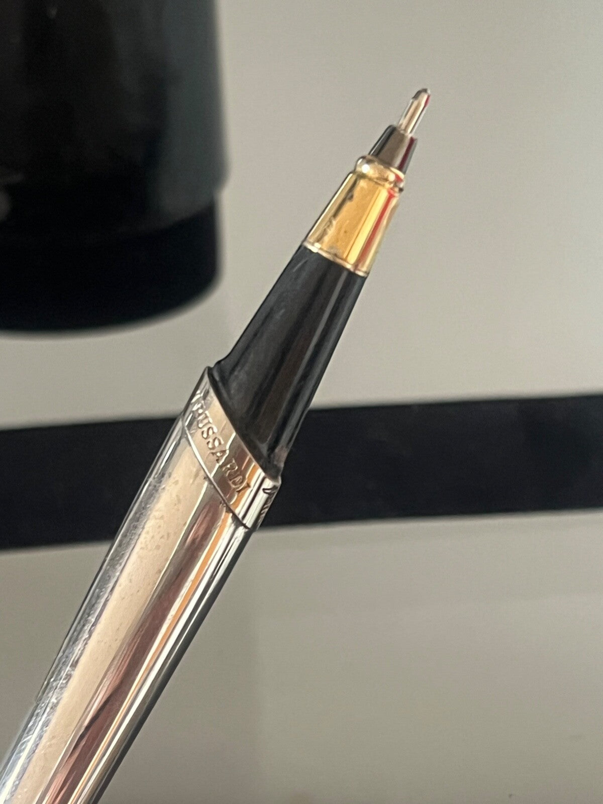 🔴 TRUSSARDI penna sfera cromata profili dorati scrive porta occhiali VINTAGE