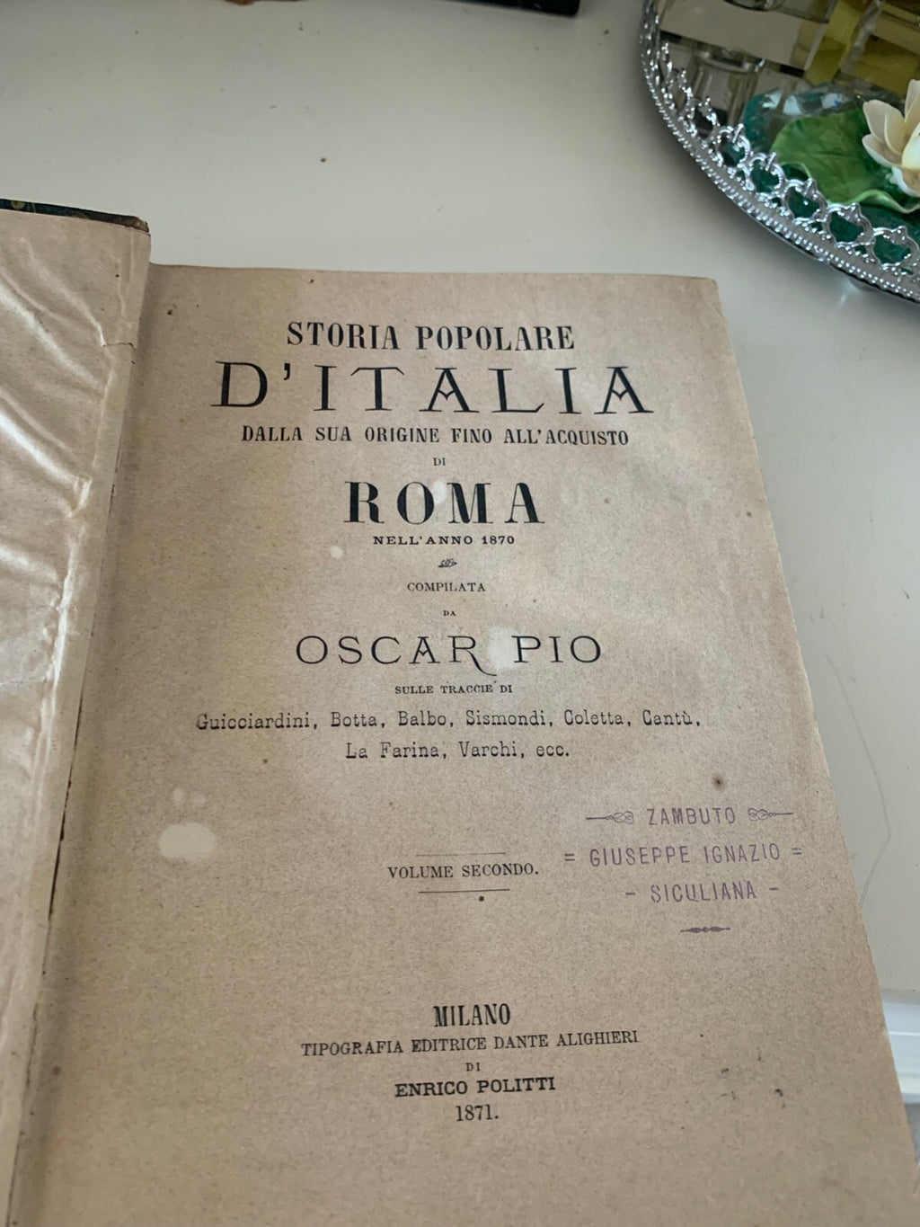 Antique Livre History Populaire D'Italie Origines Jusqu'À Roma Oscar Pio 1871 