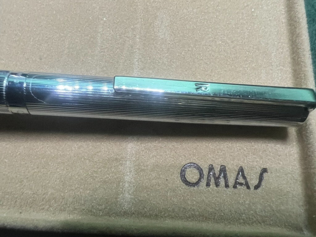 🔴 OMAS penna sfera cromata a righe Rinascimento scrive con astuccio