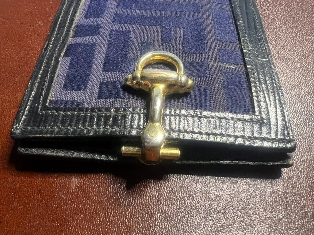 Fendi Men's Wallet Fabric Pumpkin Blue Inner Leather With Hook Vintage