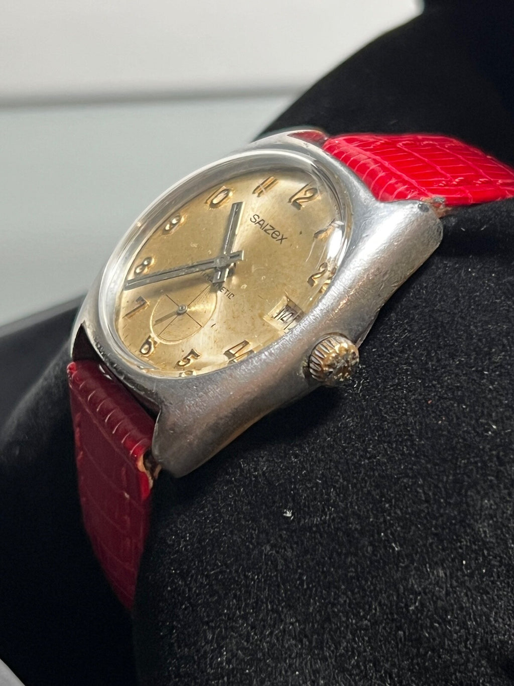 🔴 SAIZEX Herrenuhr, Handaufzug, champagnerfarbenes Zifferblatt, Vintage, selten 