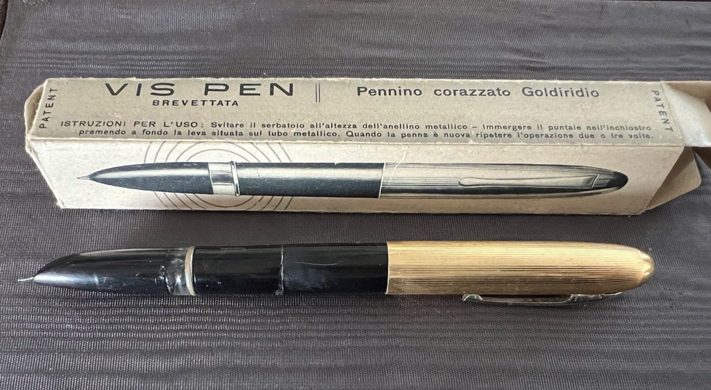🔴 VIS PEN penna stilografica pennino ORO 14 KT scrive con astuccio vintage