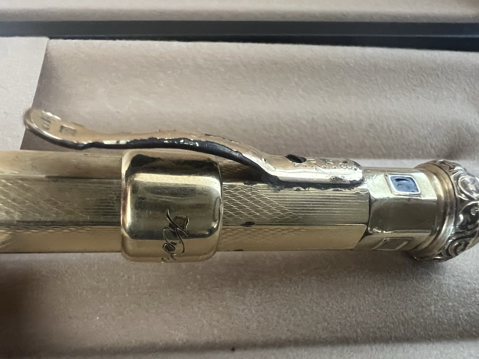 🔴 KOSCA mechanical pencil guilloche 18k gold plated antique pencil early 1900s 