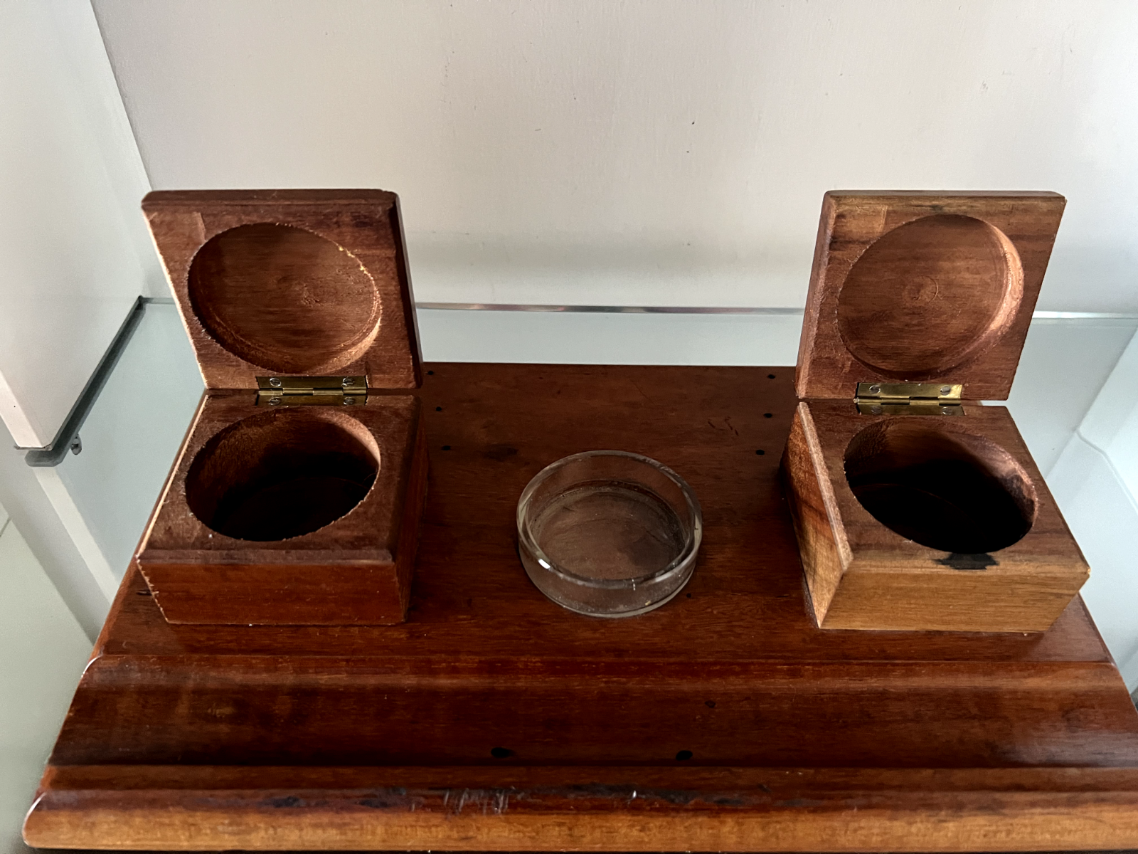 🔴 Calamaio penna stilografica sfera LEGNO MASSELLO da scrivania L 31 cm vintage