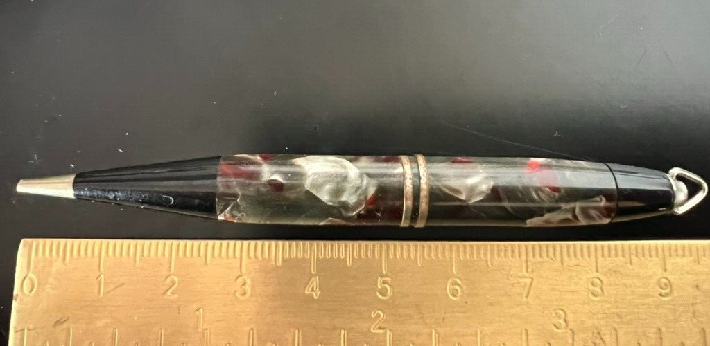 🔴 Vintage marbled celluloid mechanical pencil with hook. 