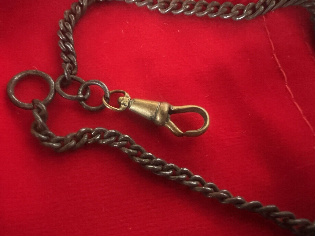 🔴 CATENA orologio tasca ottone bronzato con moschettone Lunghezza 29 cm VINTAGE