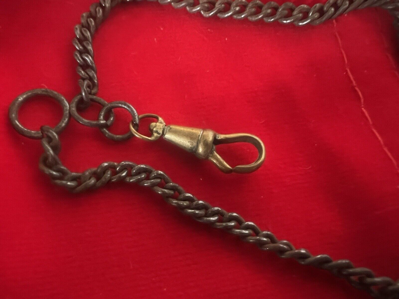 🔴 CATENA orologio tasca ottone bronzato con moschettone Lunghezza 29 cm VINTAGE