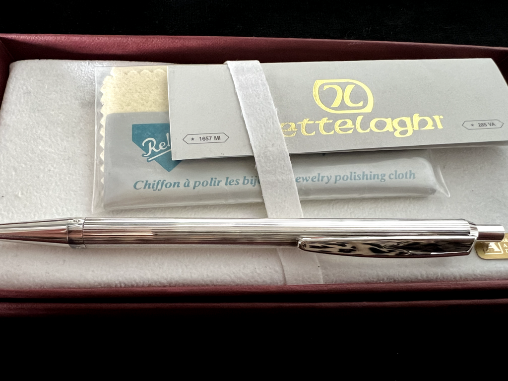 🔴 SETTELAGHI penna sfera ARGENTO 925 massiccio pulsante corpo righe scrive 6