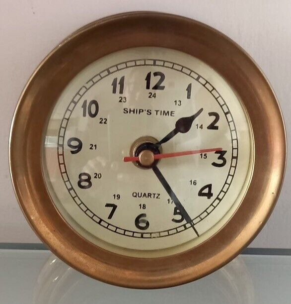 🔴 Ship's Time Marine-Uhr aus massivem Messing, Quarz, Vintage 