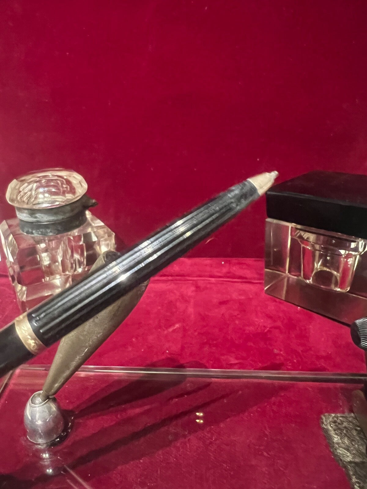 🔴 REFORM Kugelschreiber mit Sylophore-Basis, ewiger Kalender, Schreibtisch, Vintage-Glas 