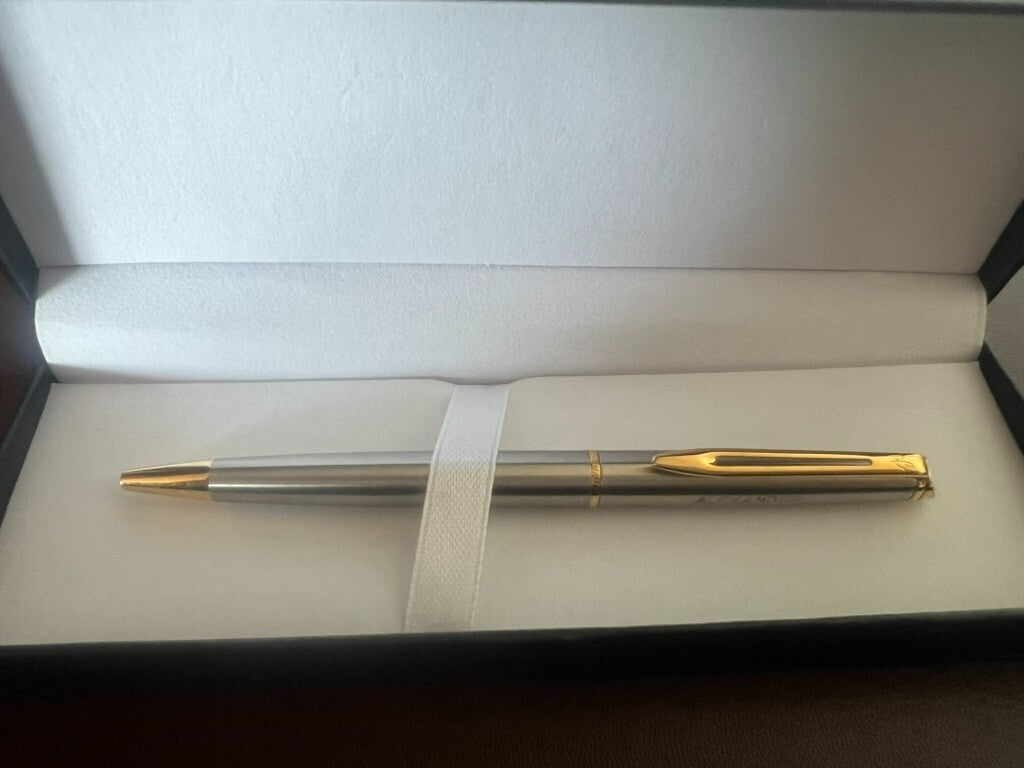 🔴 WATERMAN penna sfera cromata profili dorati iniziali Alexander scrive