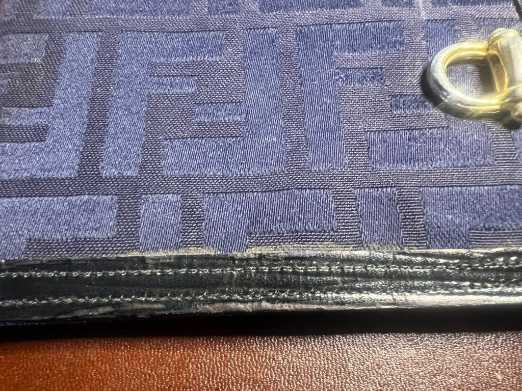 FENDI Portefeuille Homme Tissu Zucca Bleu Intérieur Cuir Avec Crochet Vintage