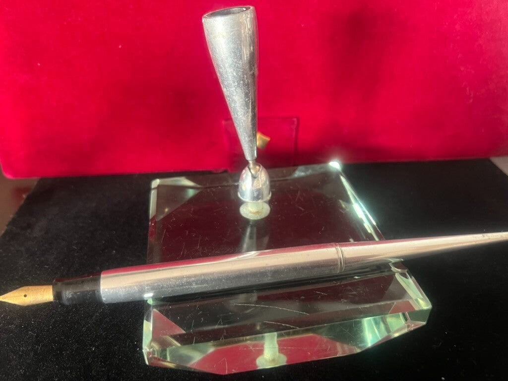 🔴 Supporto PENNA STILOGRAFICA stiloforo base portapenna da scrivania vetro