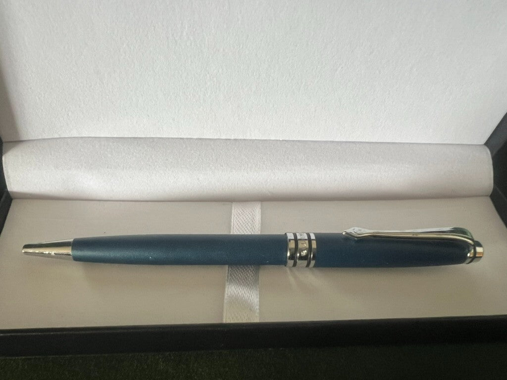 🔴 OSAMA penna sfera lacca blu cromata meccanismo a rotazione scrive
