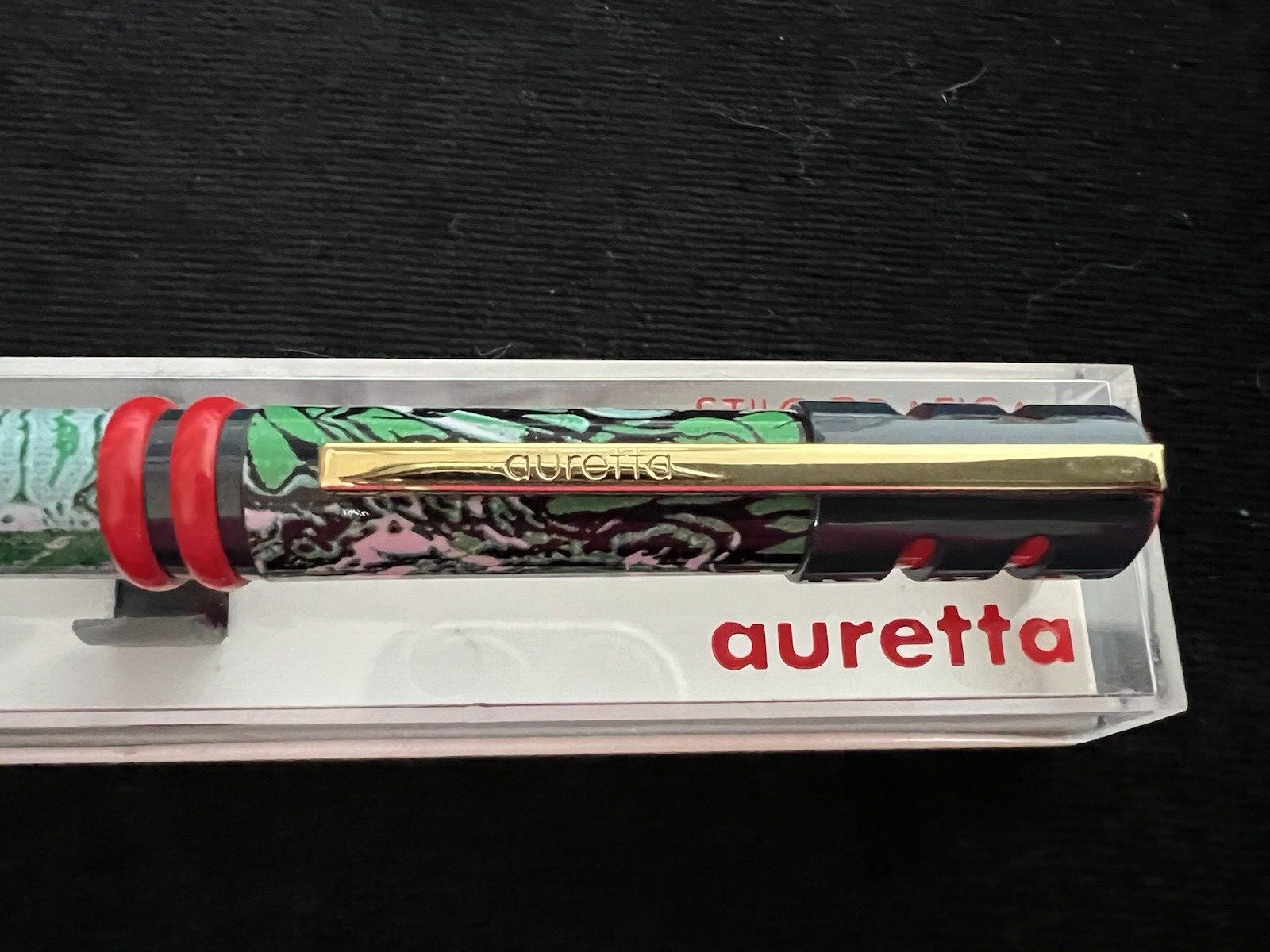 🔴 AURETTA penna stilografica By Aurora foglie giungla cartuccia vintage 1970 C
