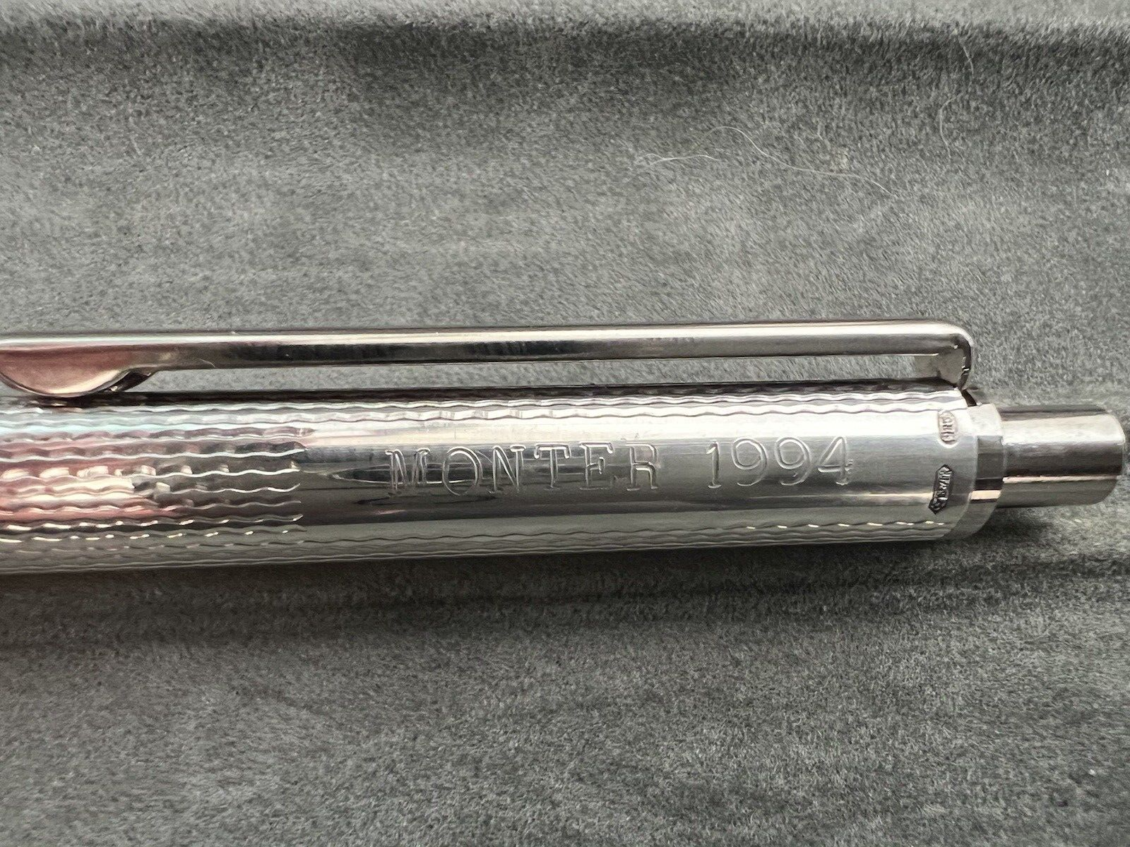 🔴 VILLE D'ARGENT Kugelschreiber 925 SILBER gemeißelte guillochierte Wellen MONTER 1994 