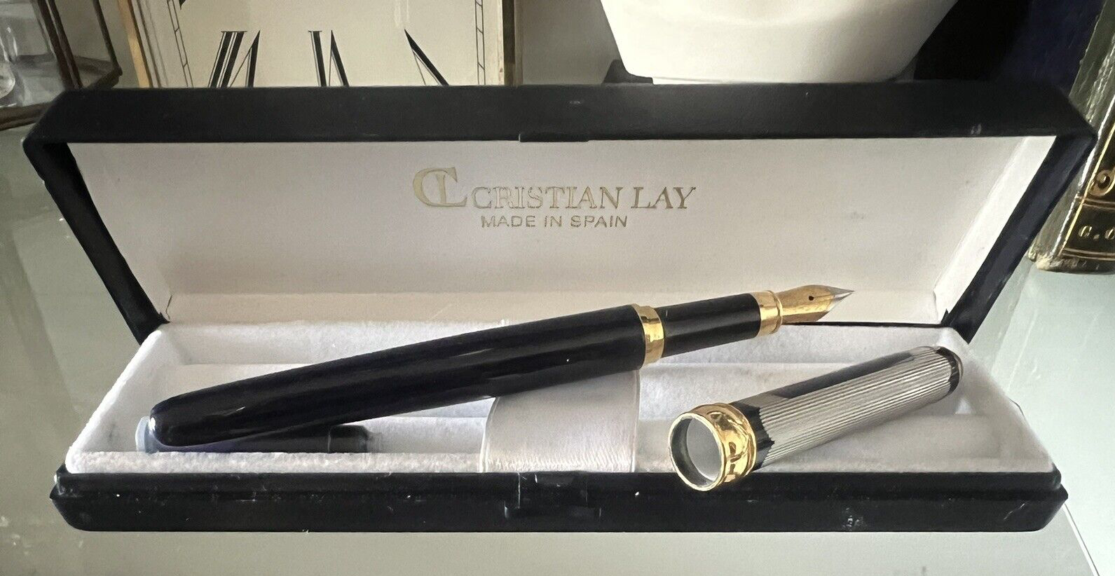 🔴 CRISTIAN LAY penna stilografica spagnola blu iridium point profili laminati