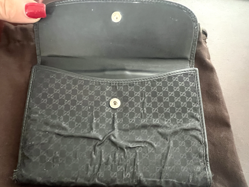 🔴 GUCCI portafoglio donna tessuto pelle nera tasca banconote ORIGINALE vintage