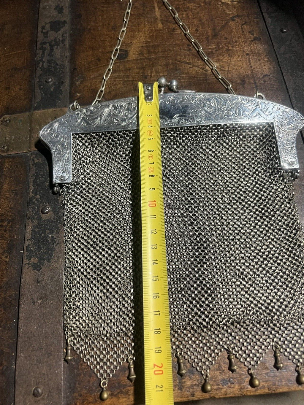 🔴 Borsa metallo filigrana fatta mano SILVER Germani con catena vintage art decò