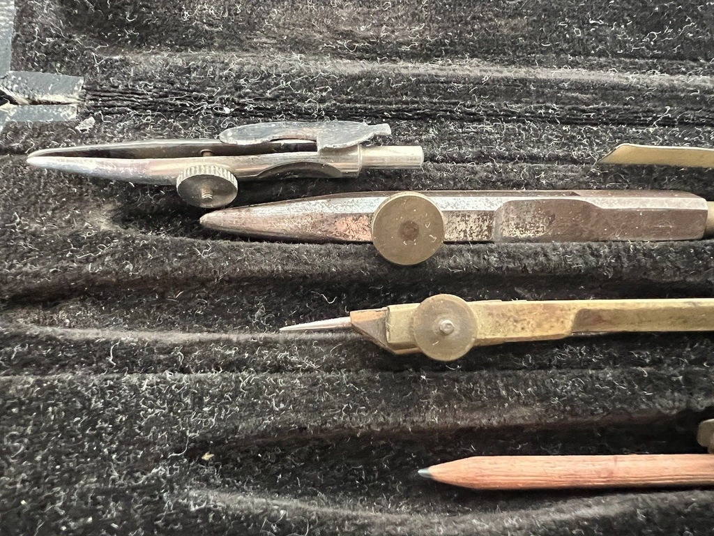 🔴 COMPASSI MILANO disegno tecnico ottone scatola velluto legno pelle VINTAGE