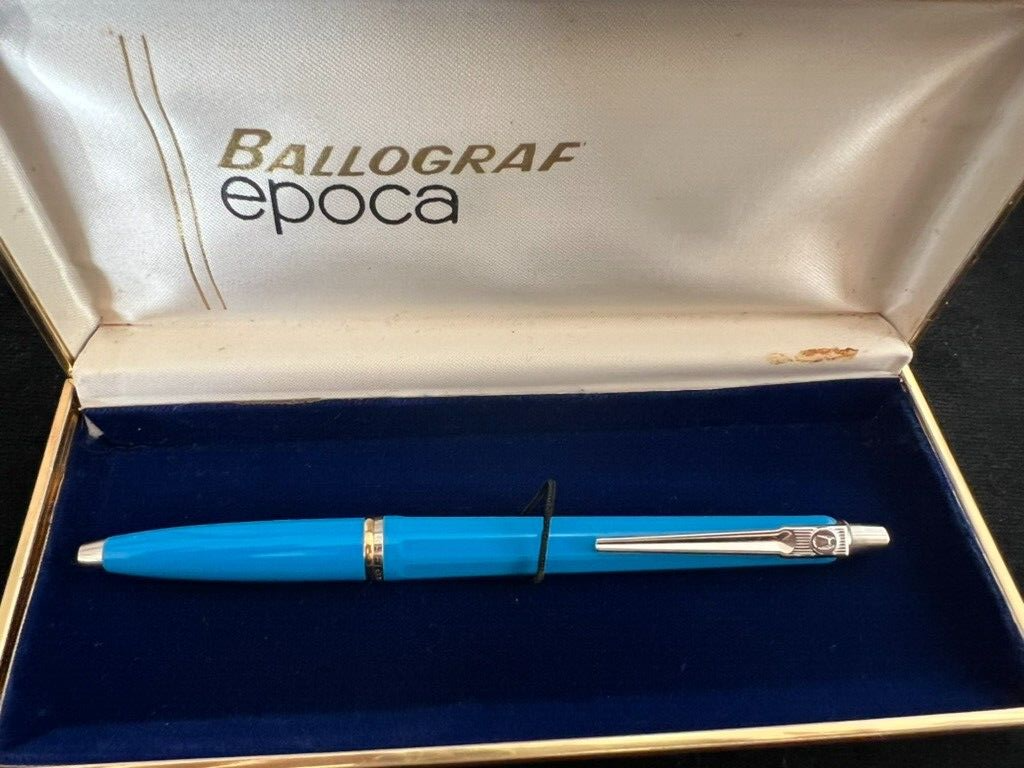 Ballograf Stylo-Plume Sphère Période Bouton Snap Bleu Chrome Vintage 9