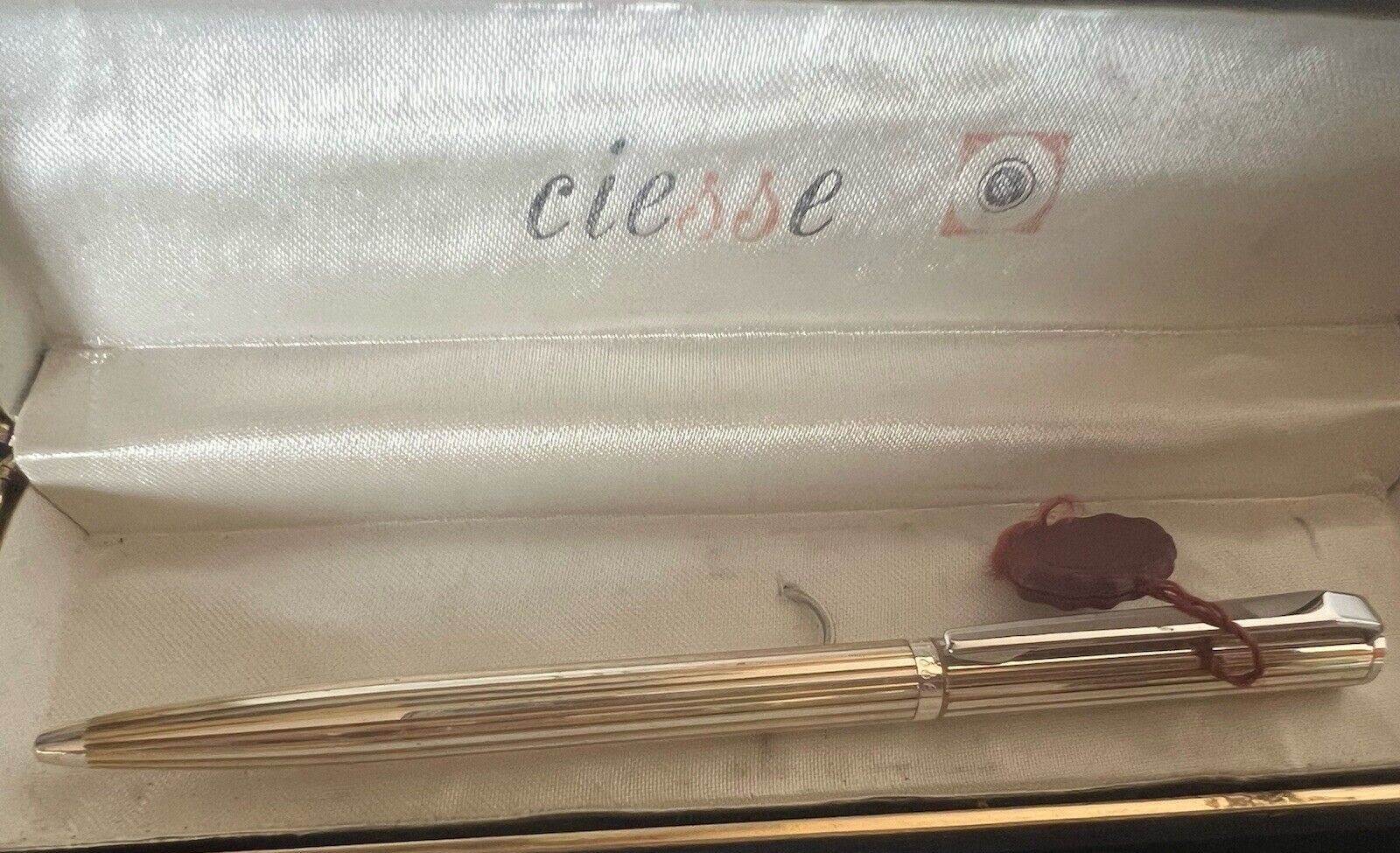 🔴 CIESSE penna sfera cromata con sigillo ed astuccio scrive VINTAGE