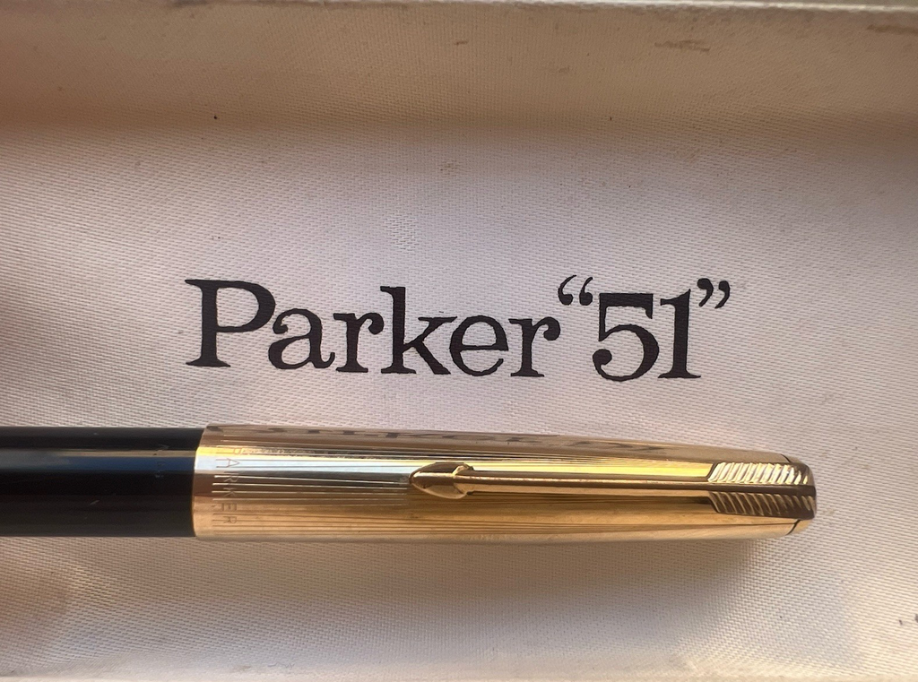 🔴 PARKER 51 matita meccanica portamine cappuccio laminato oro scrive astuccio