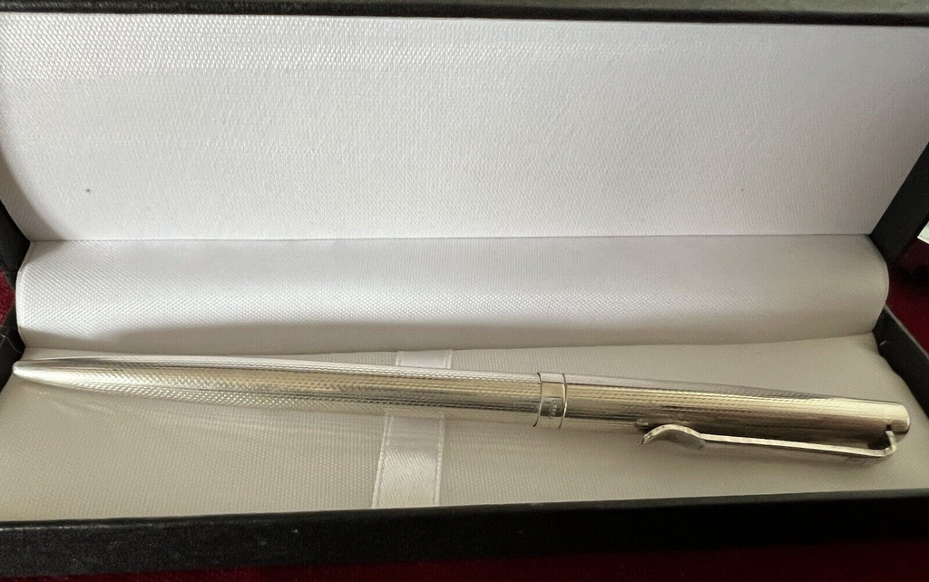 Stylo-Plume Sphère Argent Massif 925 Vagues Bas-Relief Guillocchè Vintage 10 
