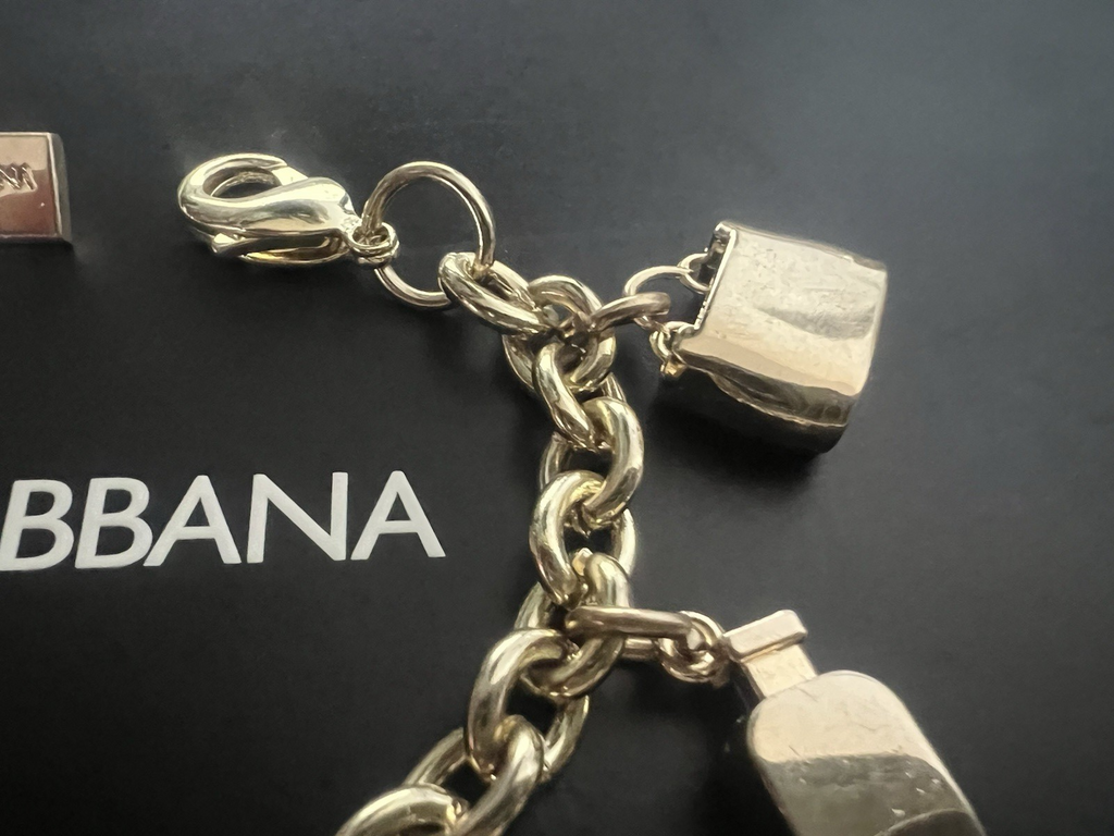 Dolce & Gabbana Bracelet Charm Jewel Steel Golden With Hanging Iconici