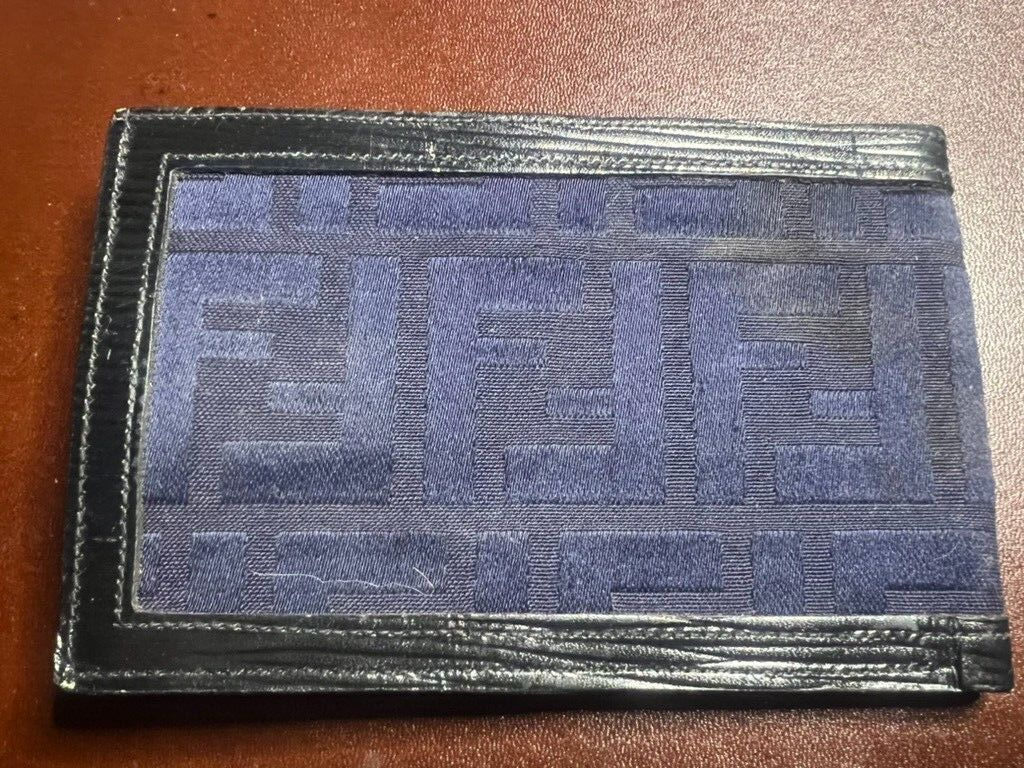 Fendi Men's Wallet Fabric Pumpkin Blue Inner Leather With Hook Vintage