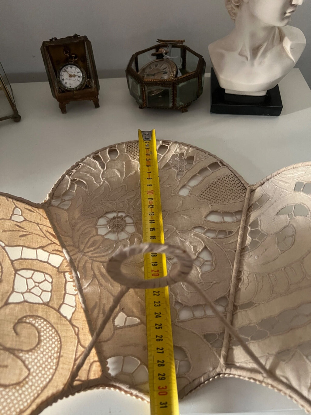 🔴 Paralume grande IN PIZZO lampada, lume traforato beige a ventaglio, vintage