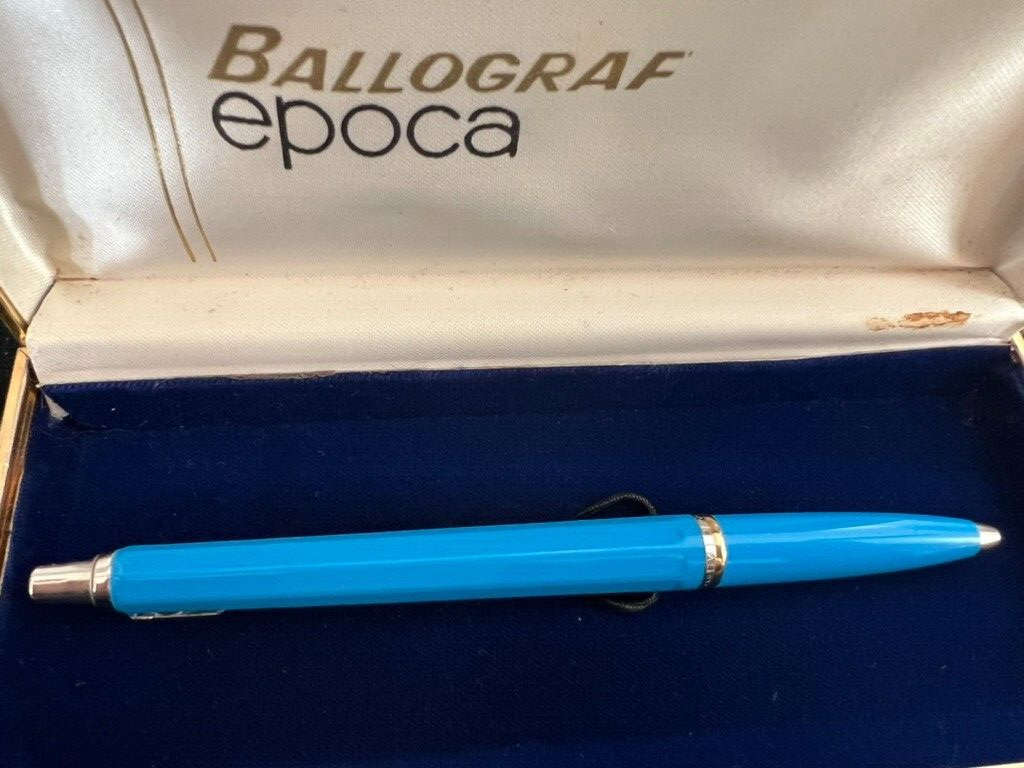 Ballograf Pen Sphere Classic Button Ballpoint Light Blue Chrome Vintage 9