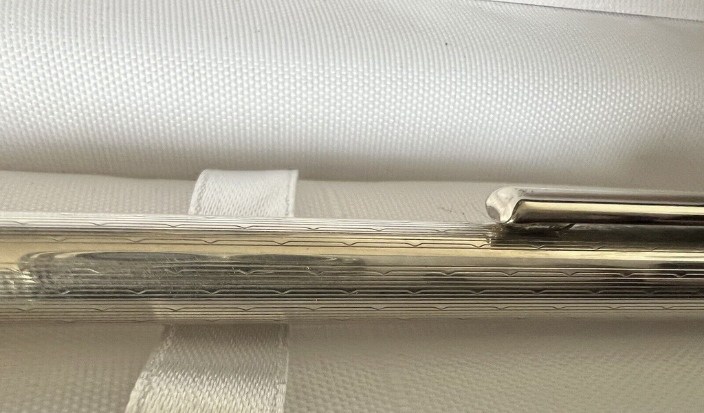 Stylo-Plume Sphère Argent Massif 925 Rayures Bassorilevo Bouton Vintage 11