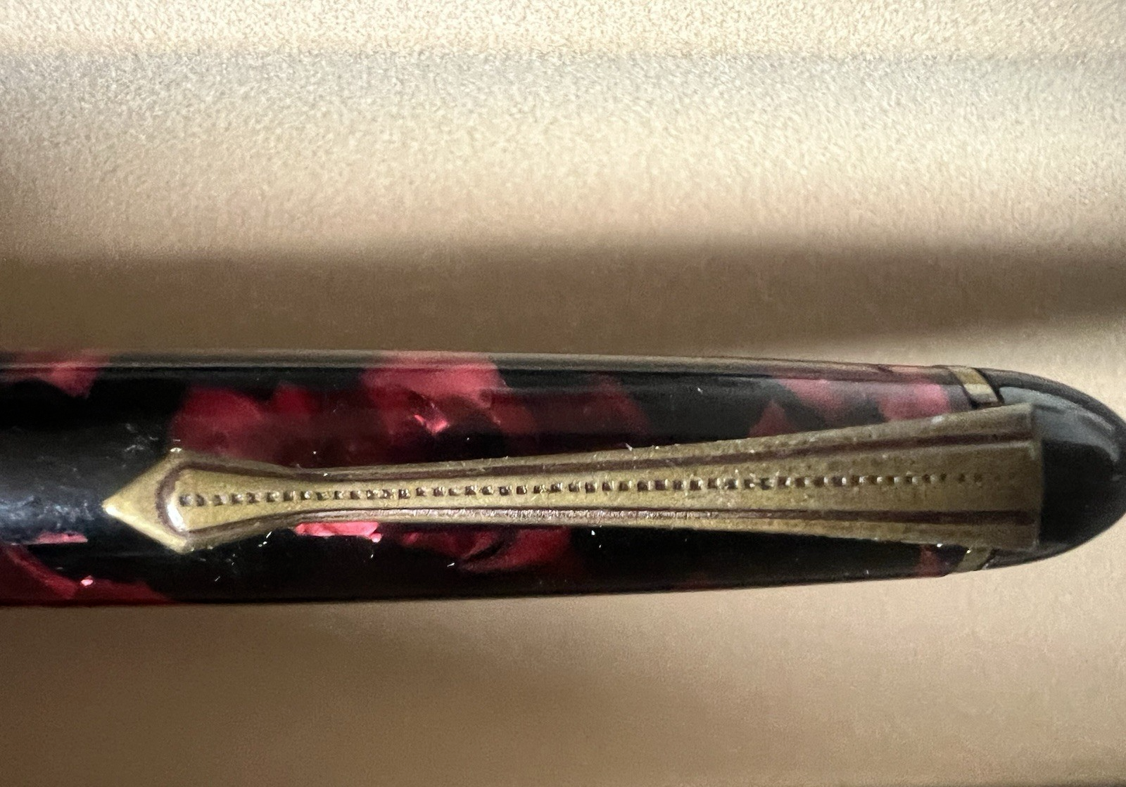 🔴 Penna stilografica marmorizzata rossa venature brillanti a pistone vintage H