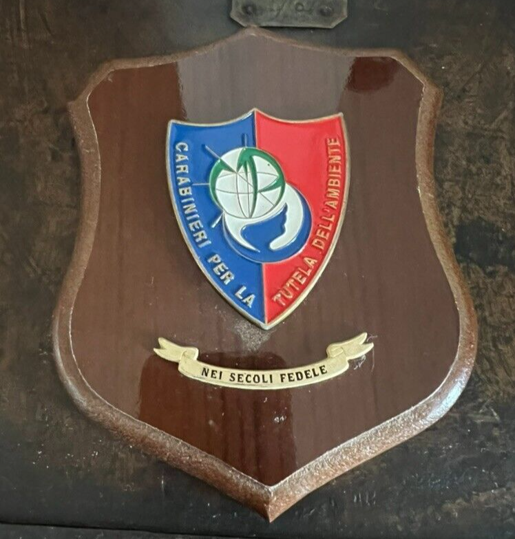 Crest Carabinieri Profilé Piéce Bouclier Bois Poli Métal Vernis Hauteur 15