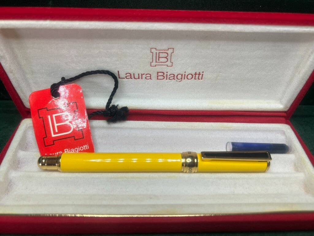 🔴 LAURA BIAGIOTTI penna stilografica lacca gialla pennino iridium 6 nuova