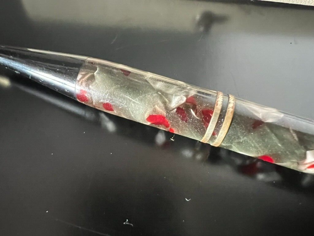 🔴 Vintage marbled celluloid mechanical pencil with hook. 