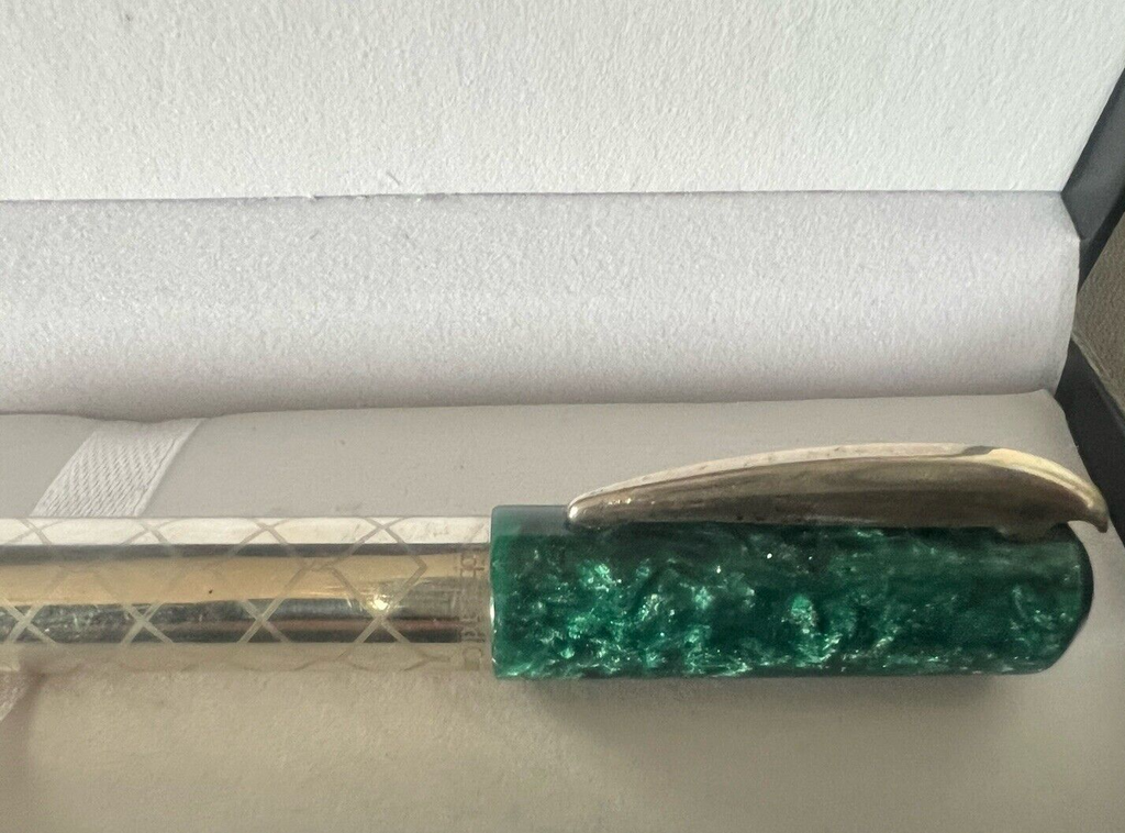 🔴 ROBERTA DI CAMERINO penna sfera ARGENTO 925 con particolari verde brillanti