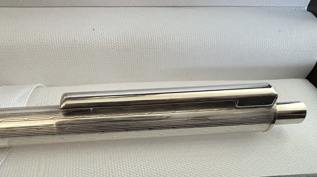 Stylo-Plume Sphère Argent Massif 925 Rayures Bassorilevo Bouton Vintage 11