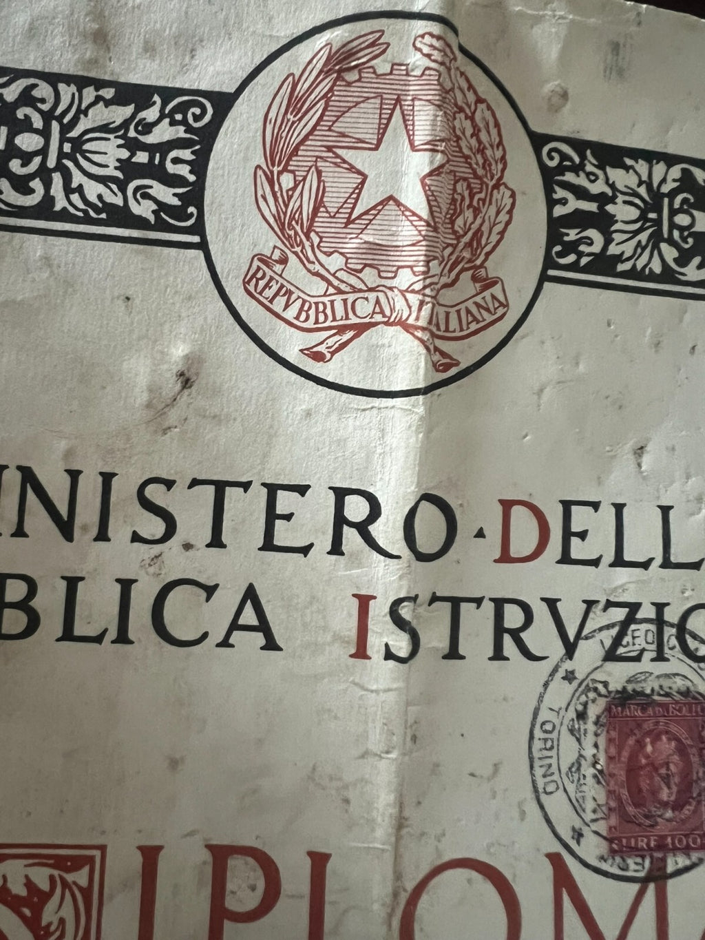 Graduation Diploma Classic Italian With Stamp Stamps Votes 6 October 1955 